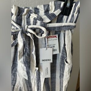 Linen pants - navy and white striped